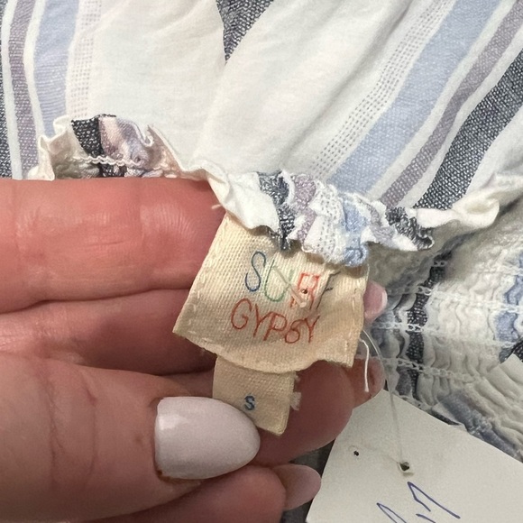 Surf Gypsy Shorts Cover Up Size Small Rayon Ruffles Smocked Tassel New Blue Whit - Picture 3 of 7